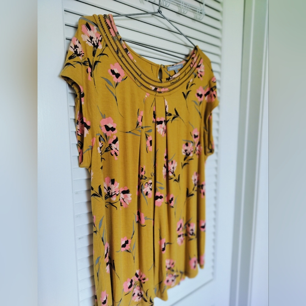 Daniel Rainn 3x Cap Sleeve Saffron Floral Print Top 93% Rayon